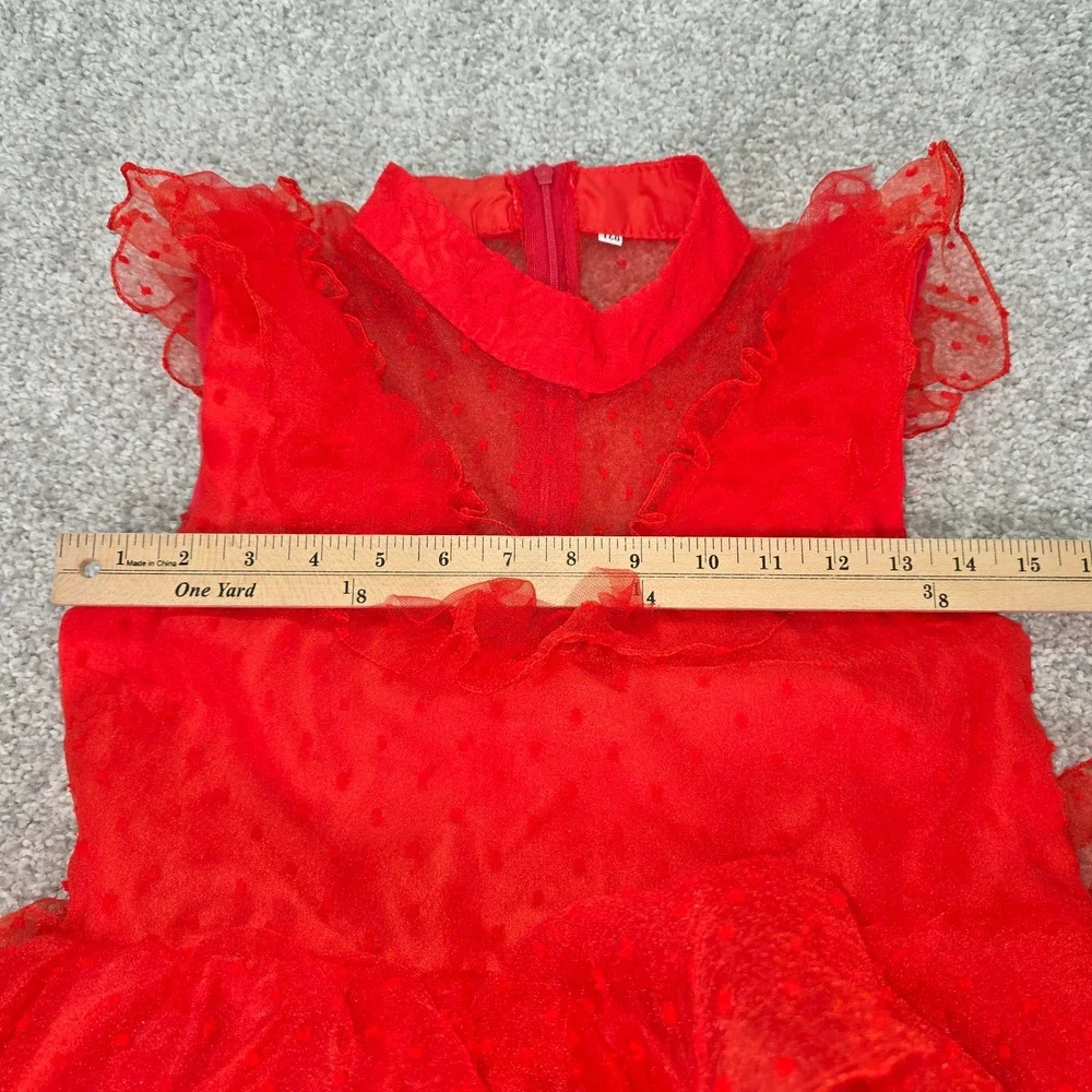 Girls Red Swiss Dot Tiered Ruffle Gown Flutter Maxi Dress Size 160 Halloween